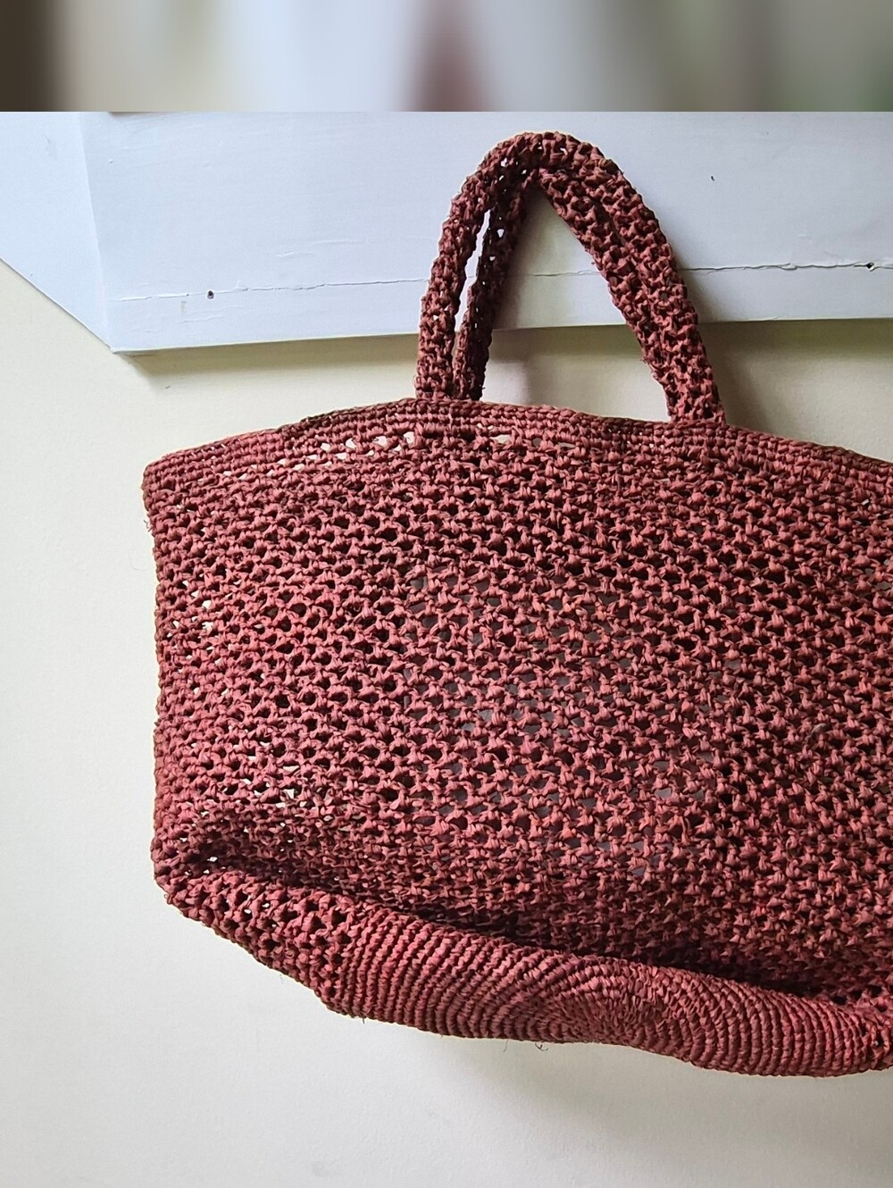 Sans-Arcidet Paris Burgundy Raffia Market Tote French Resort Bag